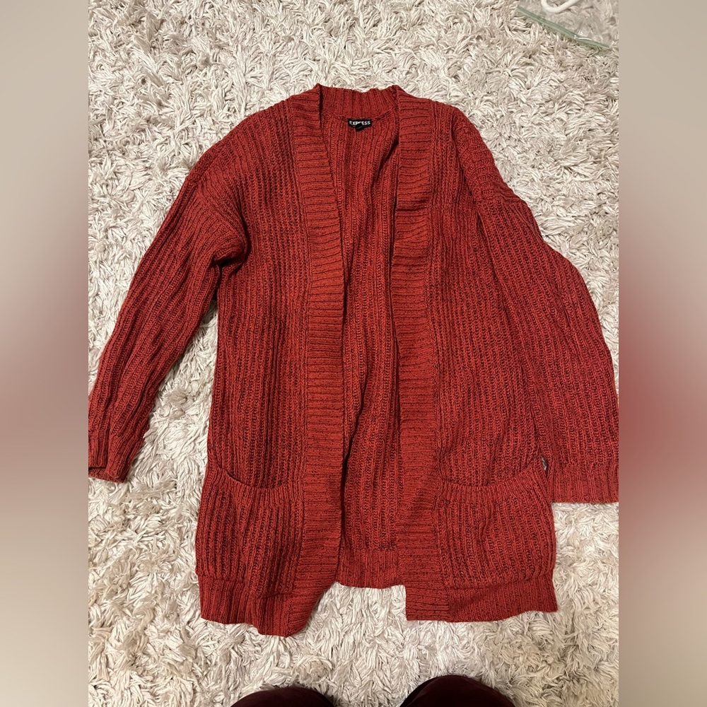 Express Burnt Orange Open-Front Cardigan